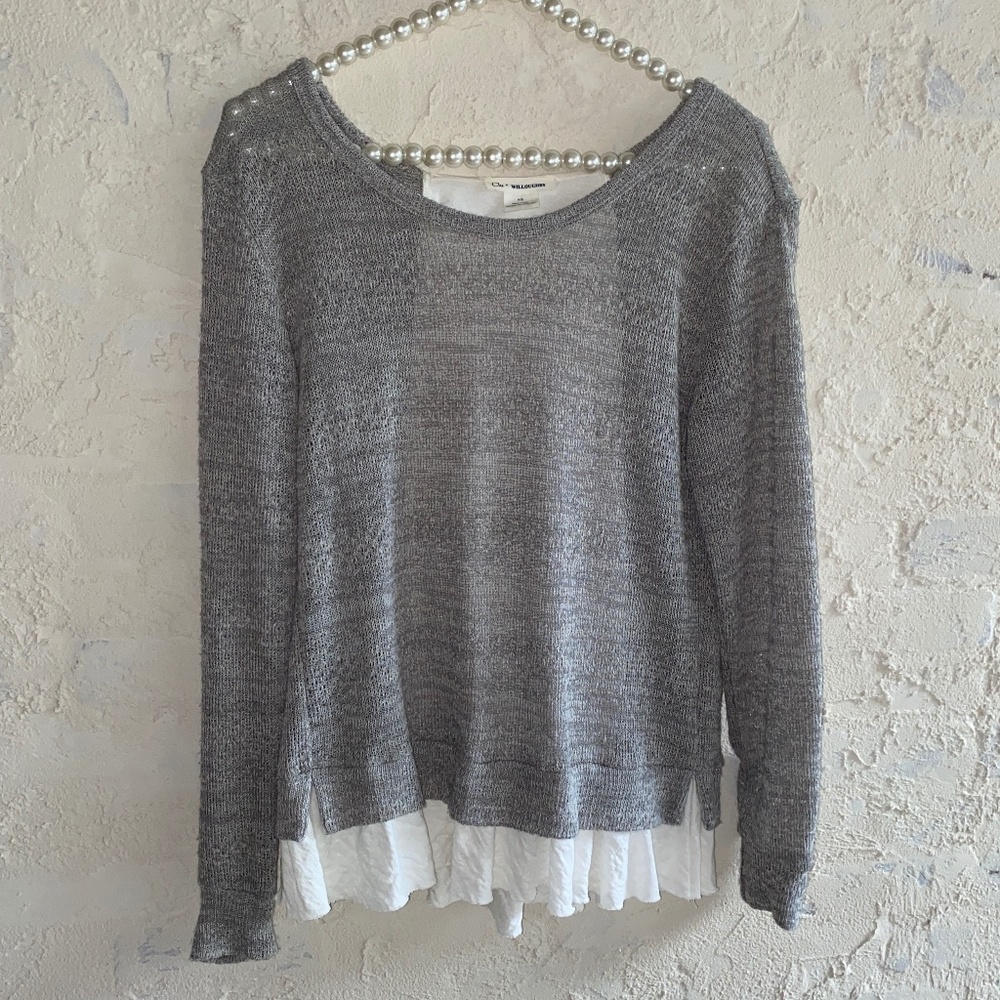 Anthropologie Clu + Willoughby Gray Mock Layered Pullover Sweater Back Bow Sz XS